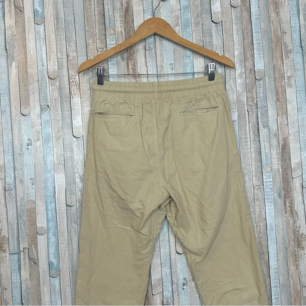Adam Mar S Tan Cotton Linen Twill Trouser Pants Drawstring Minimalist Casual